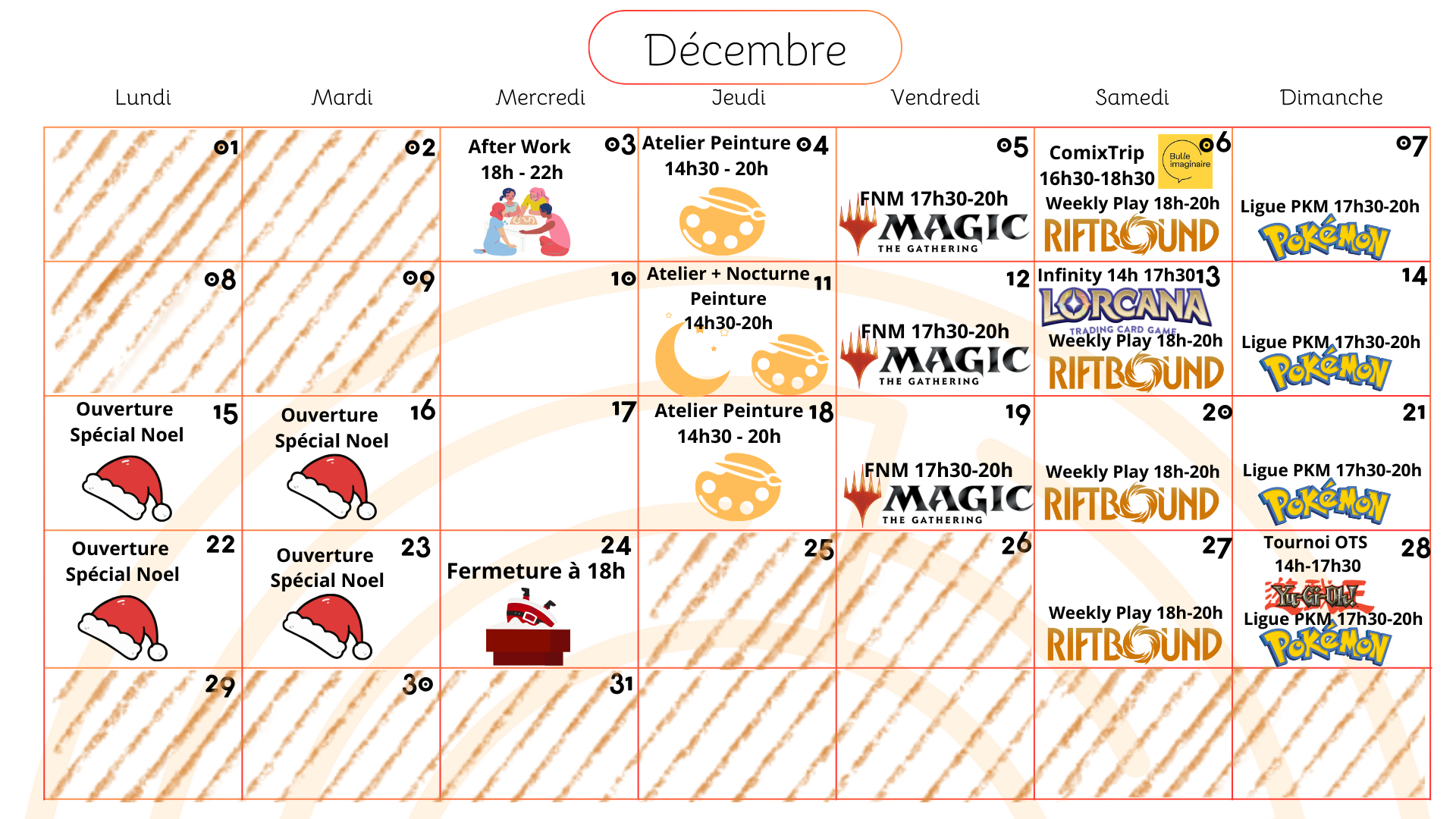 Planning des événements du mois de décembre