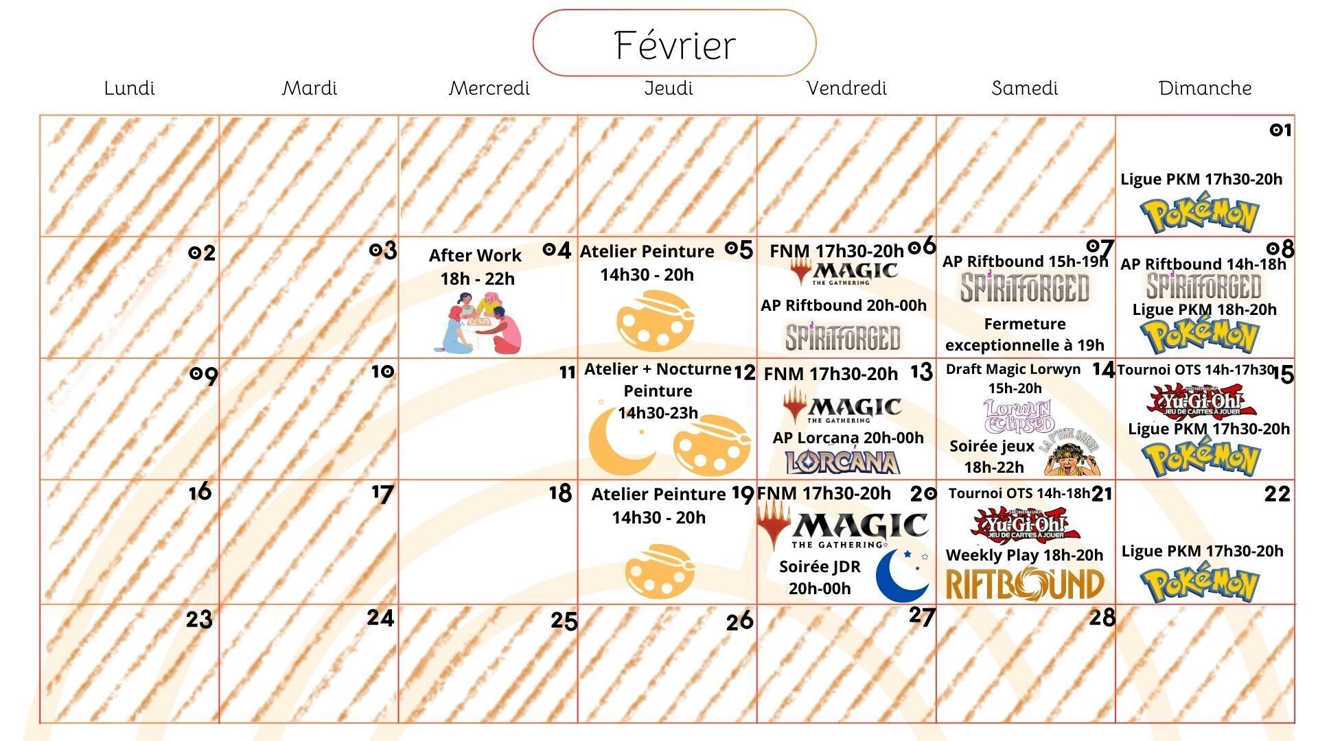 Planning des événements du mois de février
