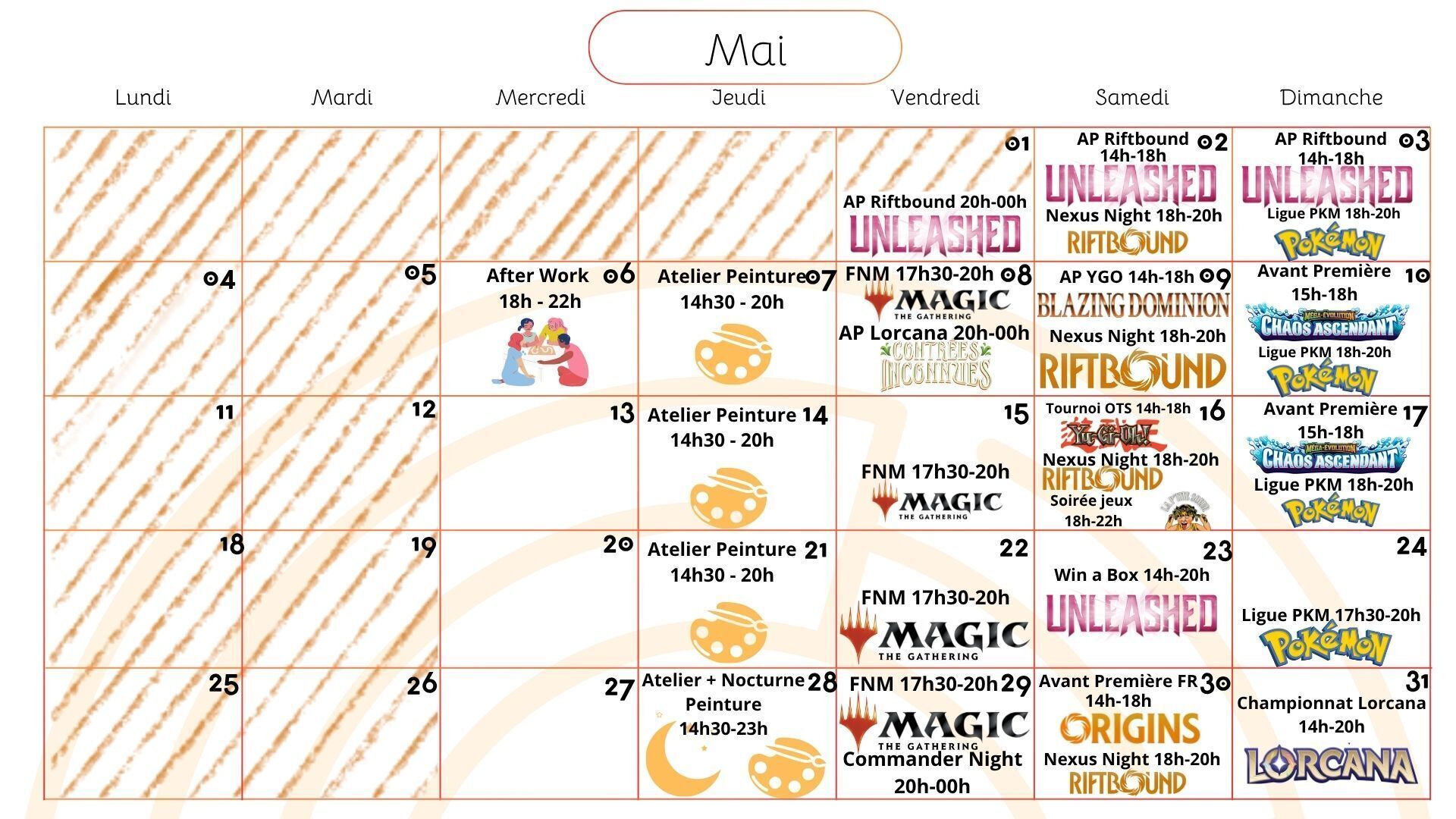 Planning des événements du mois de mai