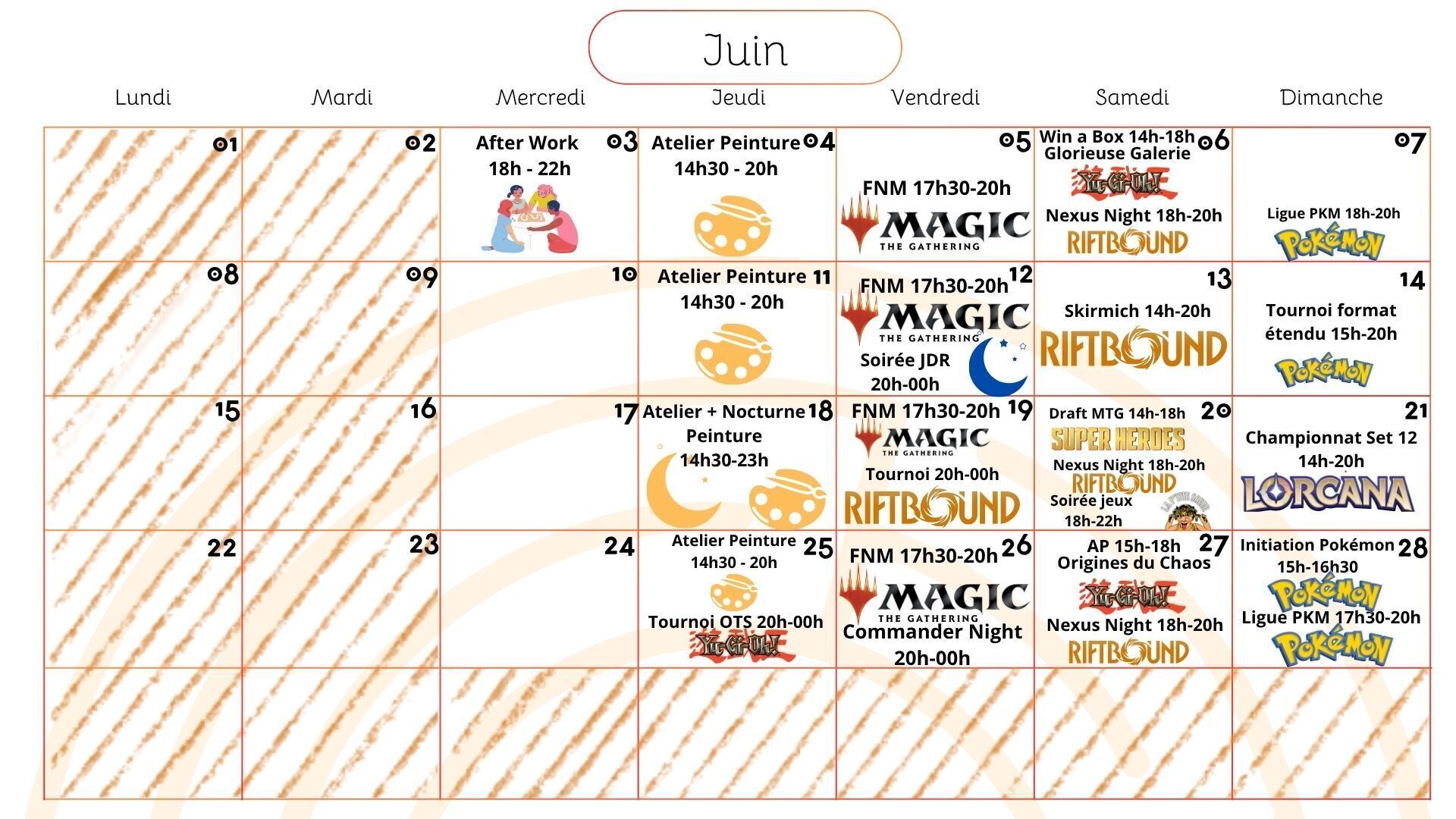 Planning des événements du mois de juin