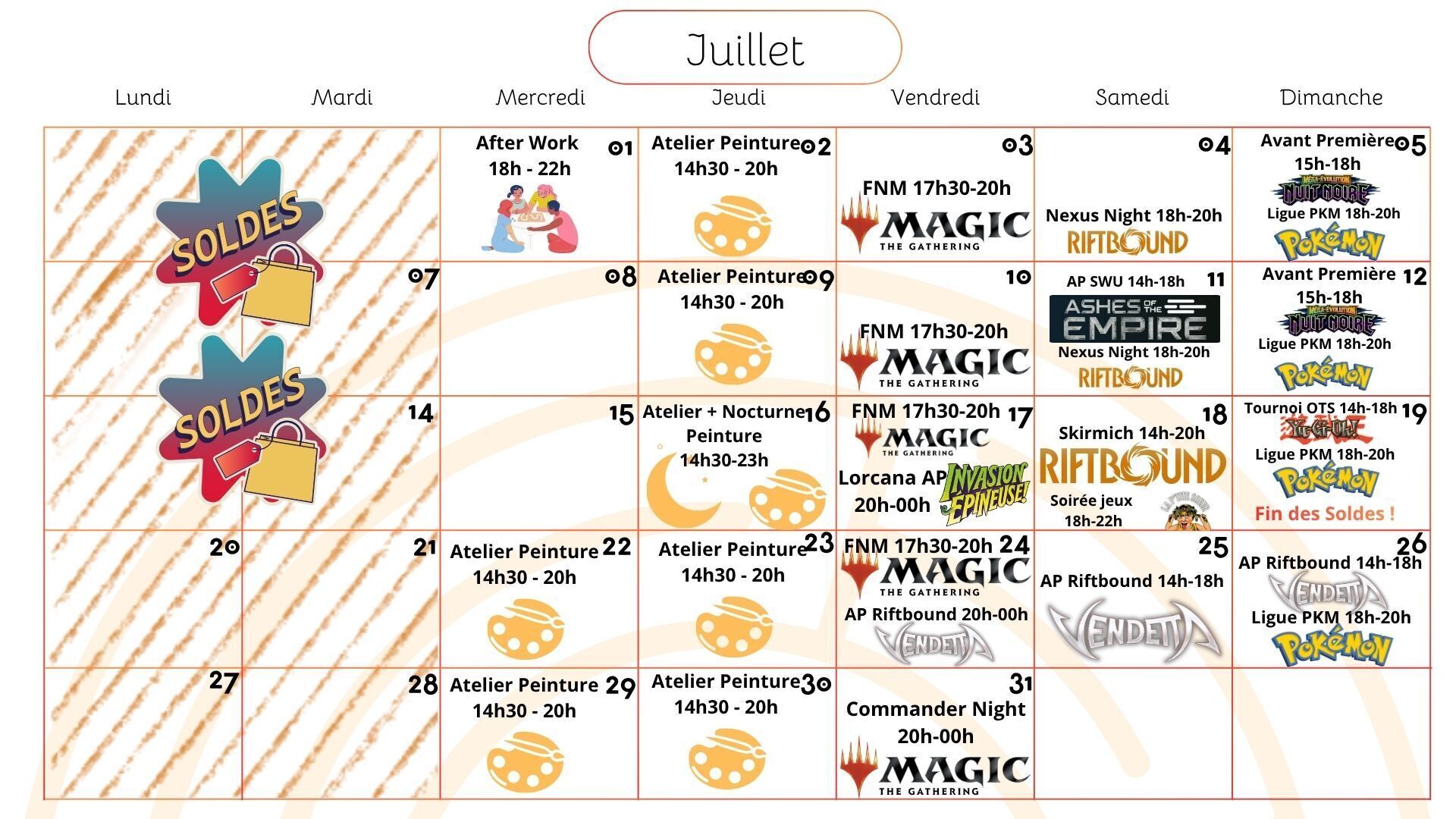 Planning des événements du mois de juin