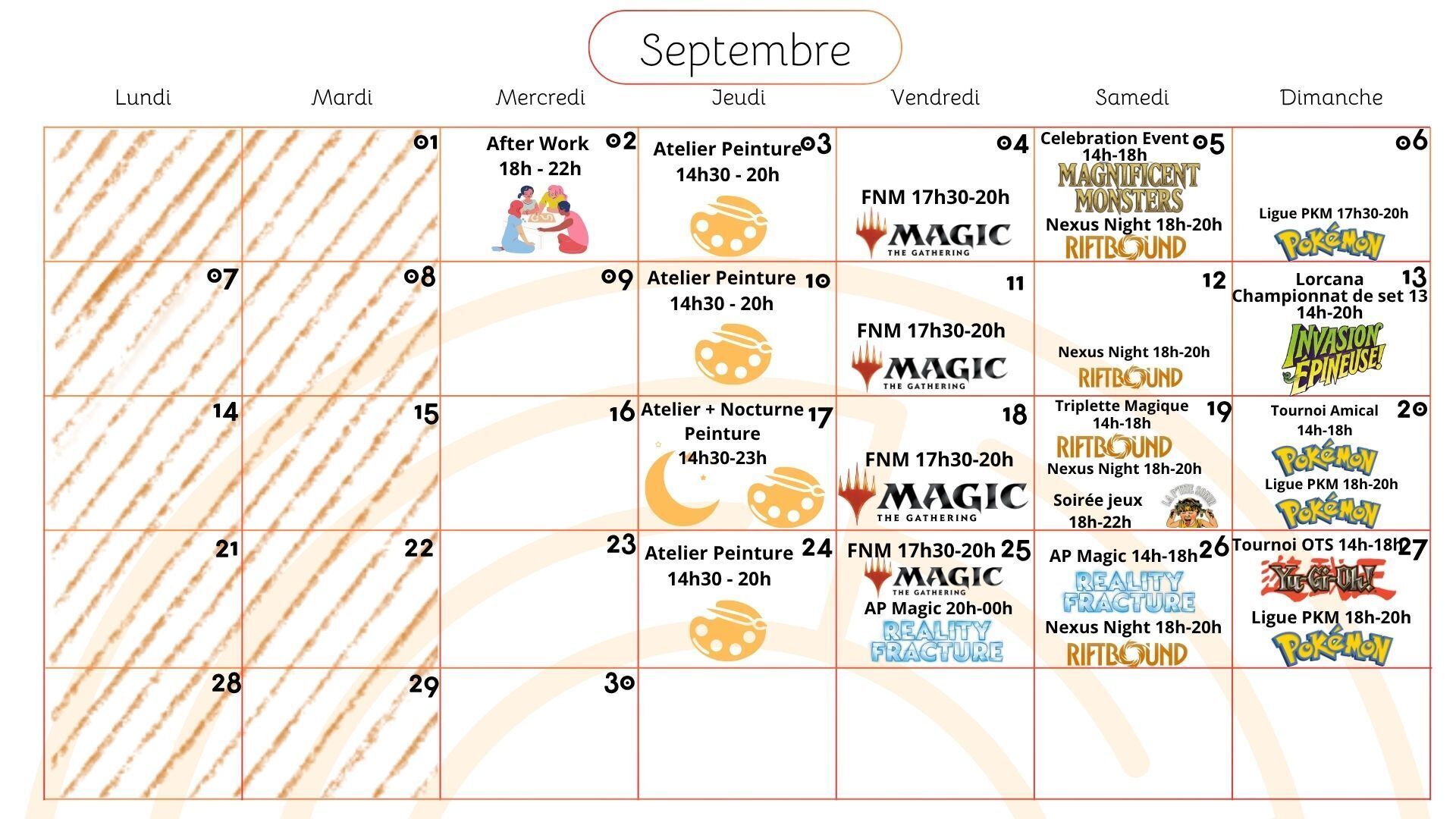 Planning des événements du mois de septembre