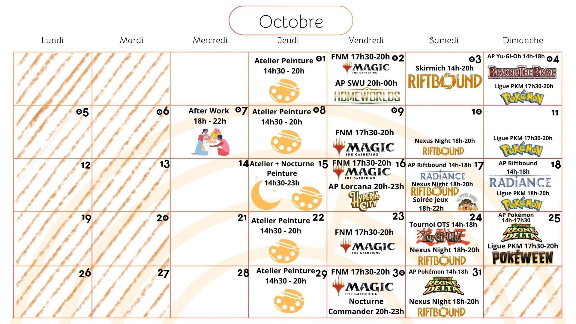 Planning des événements du mois d'octobre