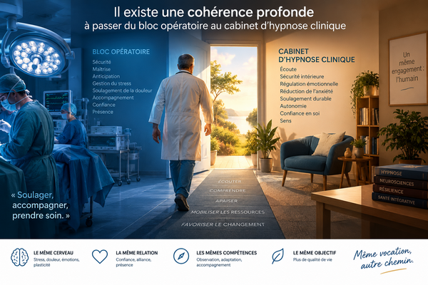   Il existe une cohérence profonde à passer du bloc opératoire au cabinet d'hypnose clinique