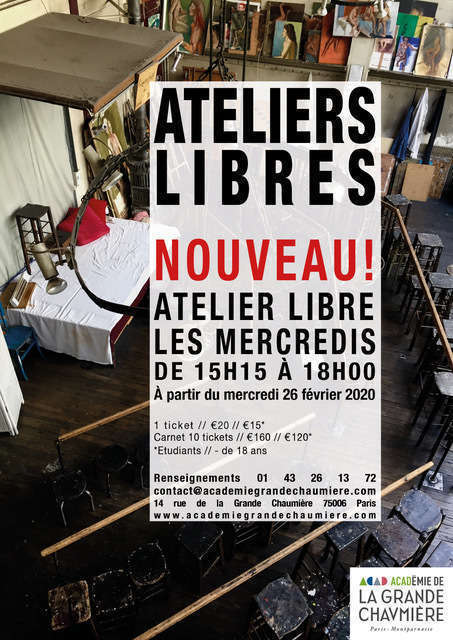 Un nouvel atelier libre d'après modèle vivant à l'Académie de la Grande Chaumière.