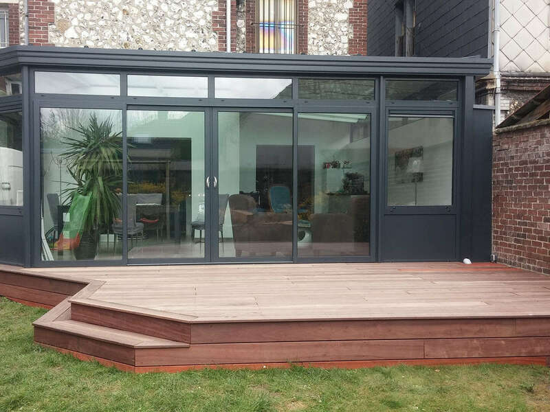 agrandissement contemporain véranda et terrasse bois