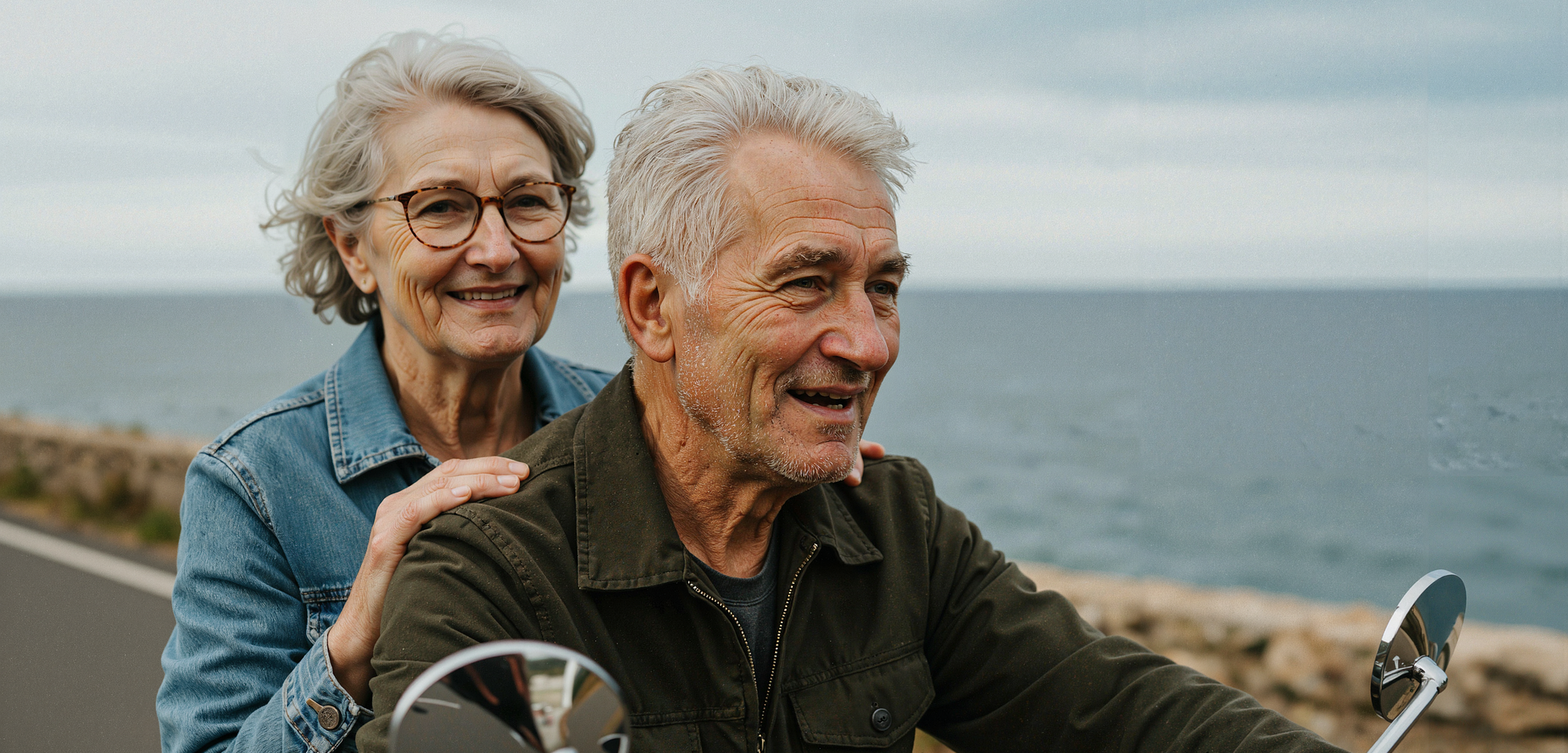 couple senior sur moto 
