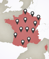 carte de france avec des points sur les villes de développement