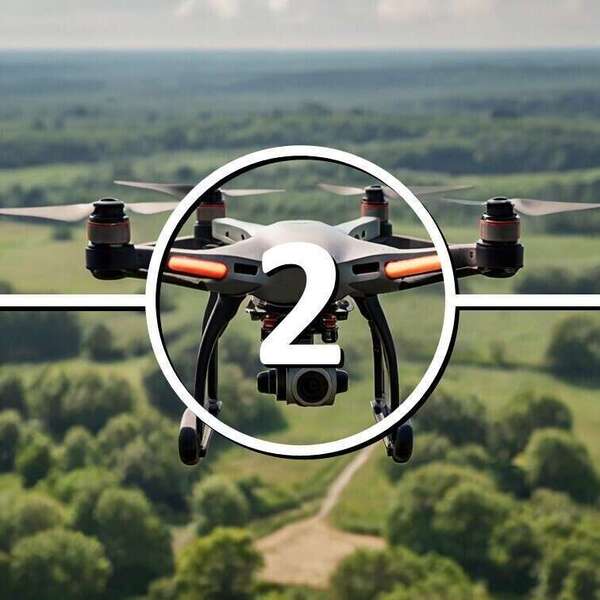 Drone de classe C2 équipé d'une caméra embarquée, survolant une zone rurale boisée, conforme à la réglementation européenne pour les vols en catégorie ouverte A2.