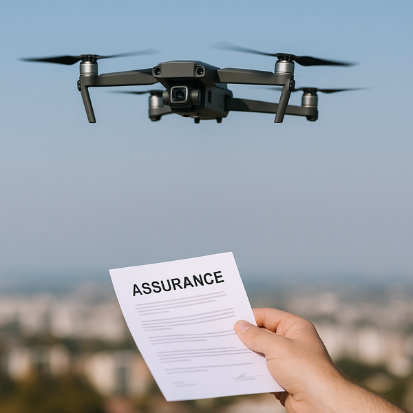 Assurance drone obligatoire ou recommandée – drone en vol avec contrat d’assurance