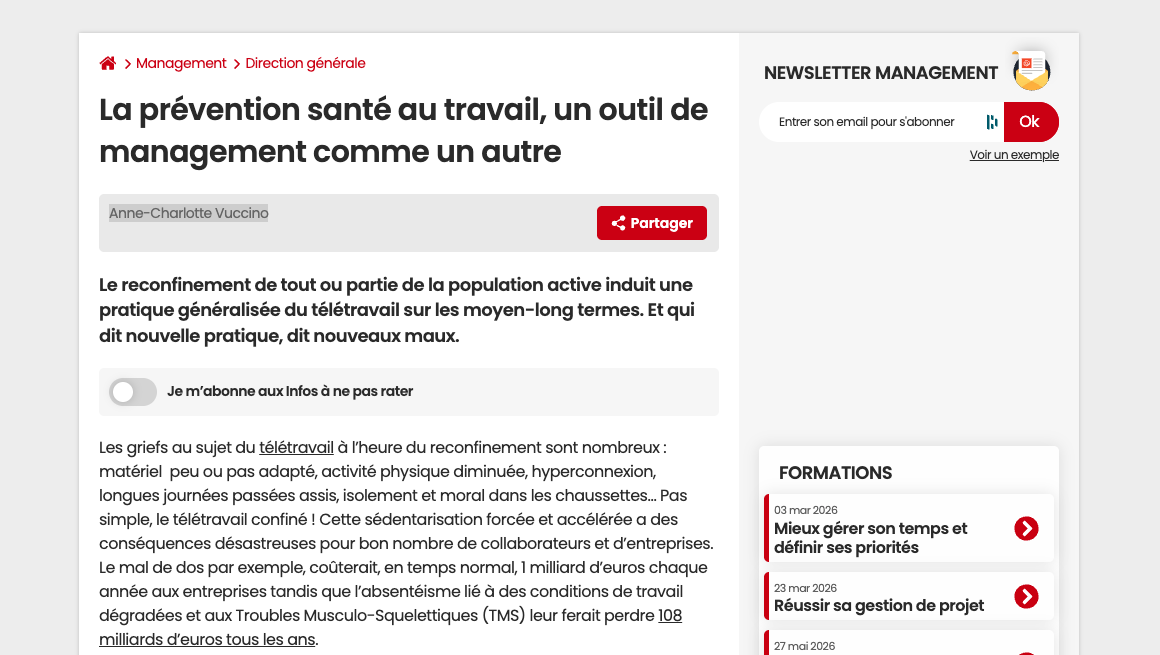 La prévention santé au travail, un outil de management comme un autre