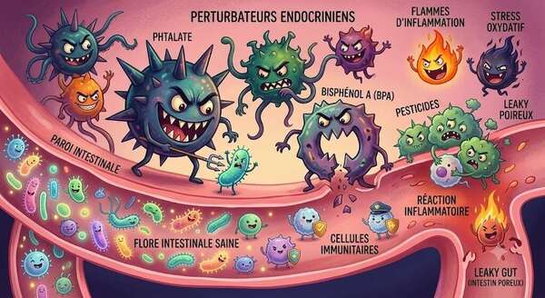 Perturbateurs endocriniens et inflammation de bas grade : Quand la chimie moderne enflamme notre intestin