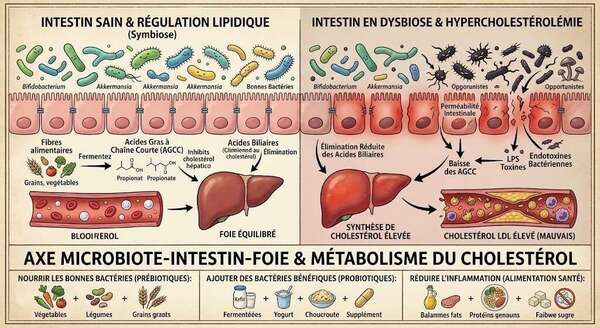 Dysbiose intestinale et cholestérol : le lien méconnu entre votre microbiote et votre santé cardiovasculaire