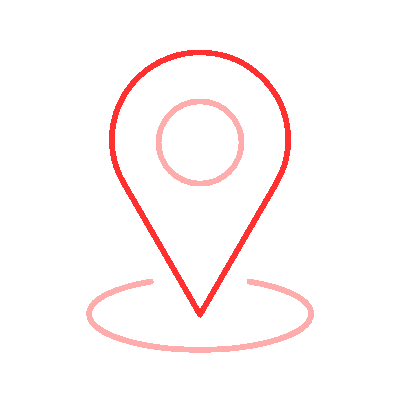 Wired outline 53 location pin on round map hover jump