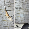 Travail de réparation de toiture avec outils spécialisés sur chantier