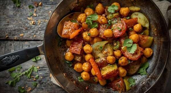Poêlée végétarienne pois chiches & légumes épicés 