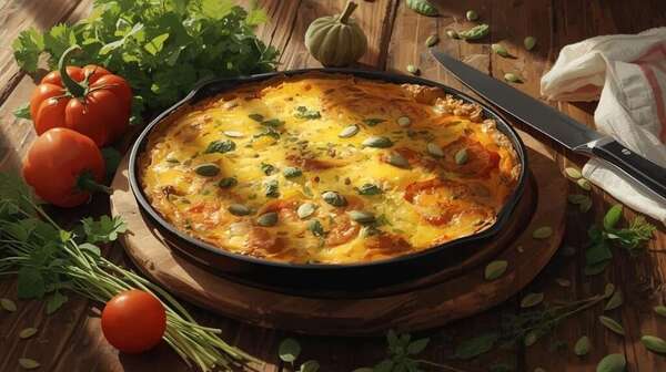 Frittata aux légumes de mars et graines de courge