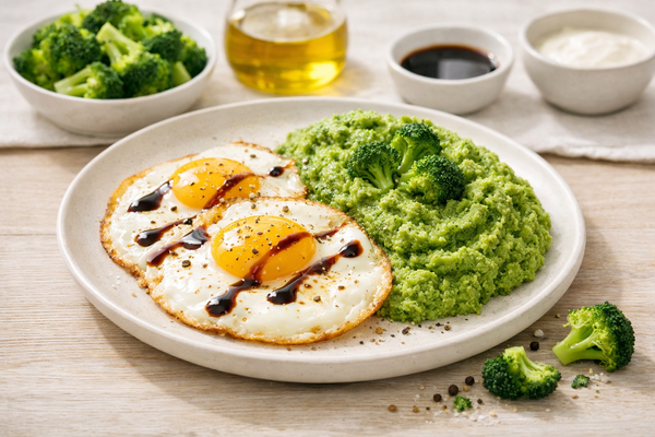 Œuf au plat balsamique & purée de brocolis