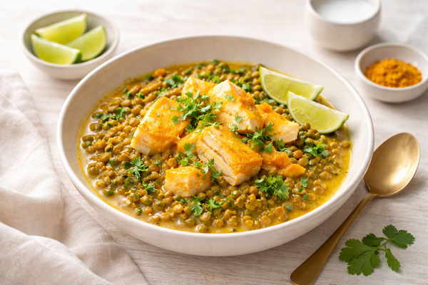 Lentilles, haddock et lait de coco au curry