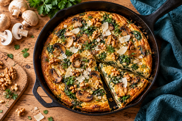 Frittata aux champignons, épinards et parmesan