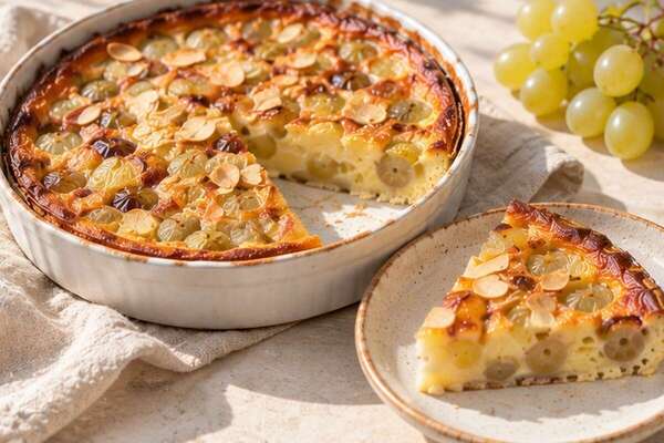 Clafoutis au raisin muscat, amandes et vanille