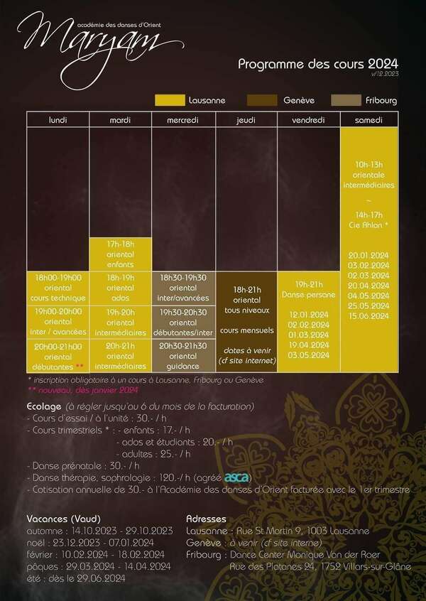 Programme de la rentrée de janvier 2024