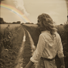 Une femme sur un chemin, au bout l'arc-en-ciel qui recèle un trésor, la réalisation de nos rêves !