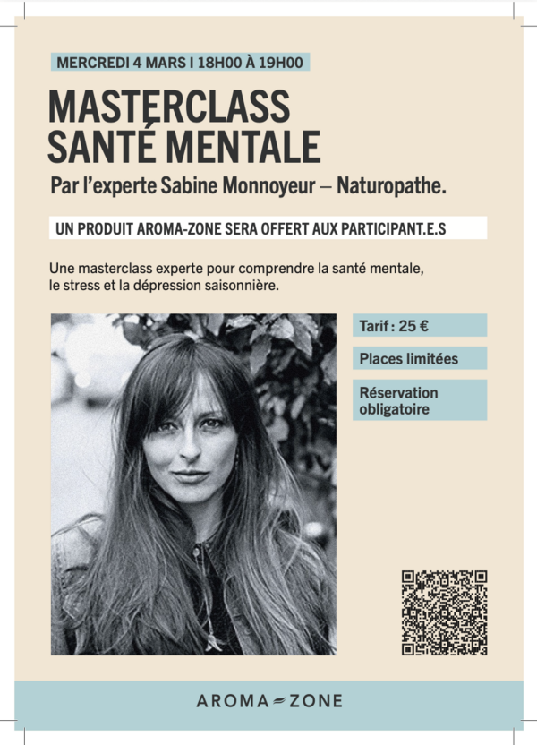 affiche master class chez aromazone sur la santé mentale 