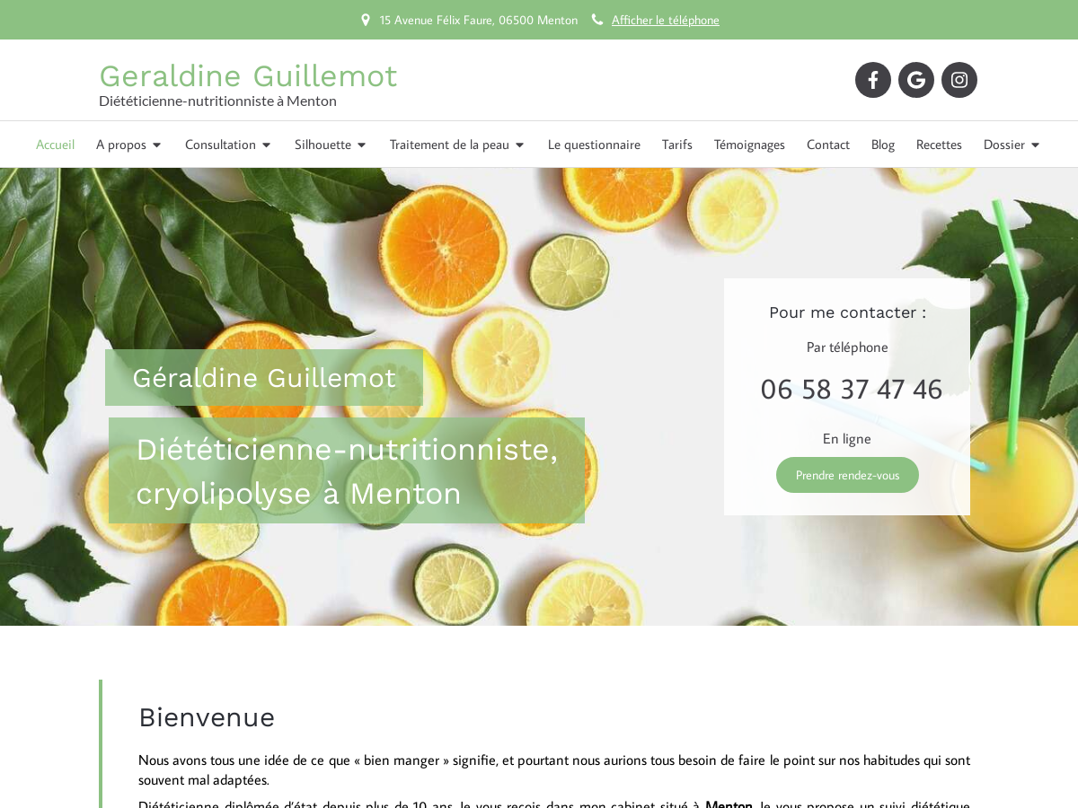 Exemple de site internet de Diététique et Nutrition à Menton