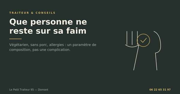 Buffet traiteur vegetarien, sans porc et adapte aux allergies
