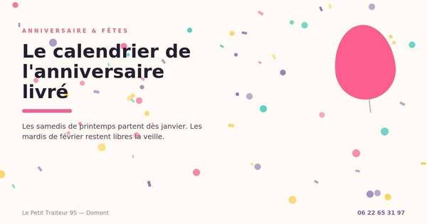 Calendrier de réservation d'un traiteur pour anniversaire
