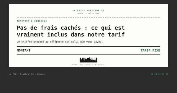 Ce qui est inclus dans le tarif du Petit Traiteur 95, sans frais cachés