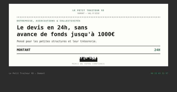 Devis traiteur transmis sous 24h, sans avance de fonds sous 1000 euros