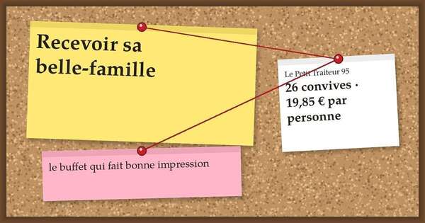 Tableau en liege avec post-it pour preparer la venue de la belle-famille