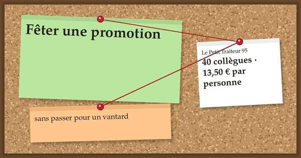 Tableau en liege avec un post-it annoncant le pot de promotion