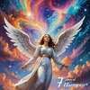 Ange majestueux aux ailes blanches devant un ciel cosmique multicolore éclatant et étoilé Guidance Canalisation