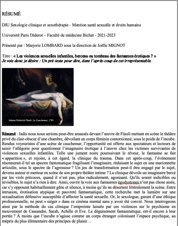 Les violences sexuelles infantiles, berceau ou tombeau des fantasmes érotiques ?