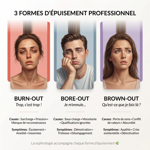 Les Trois Visages de l'Épuisement Professionnel : Burn-out, Bore-out et Brown-out