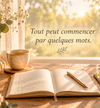 Carnet ouvert stylo vase fleurs lumière naturelle calme