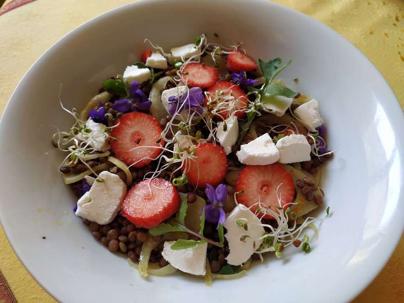 Salade de lentilles aux fraises et à la feta