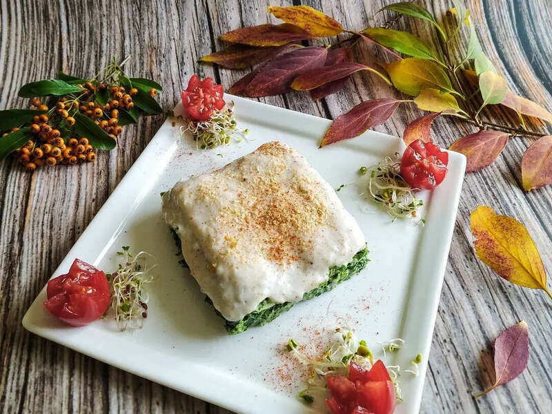 Lasagnes d'épinards en béchamel de cajou