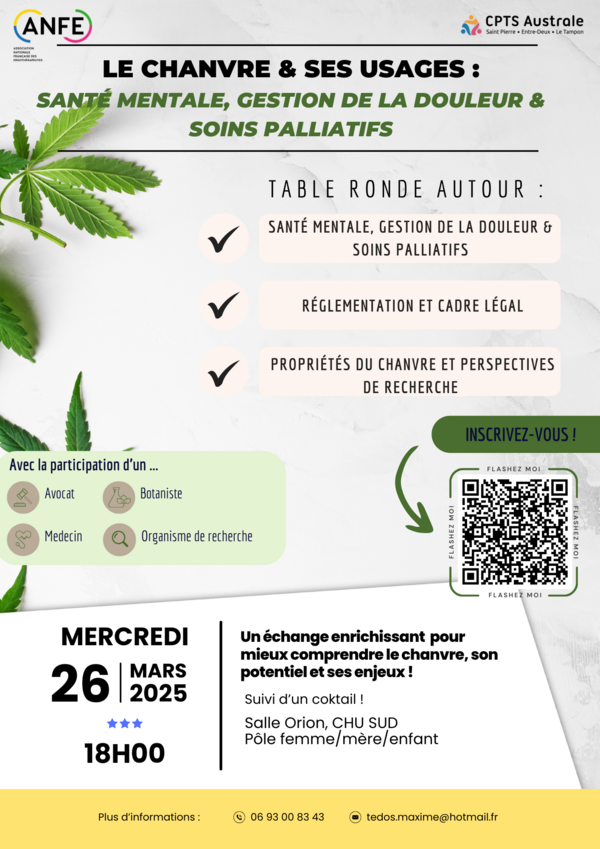 Table Ronde : Santé mentale, gestion de la douleur, soins palliatifs et chanvre :  Expertises et Soins [26 mars 2025]