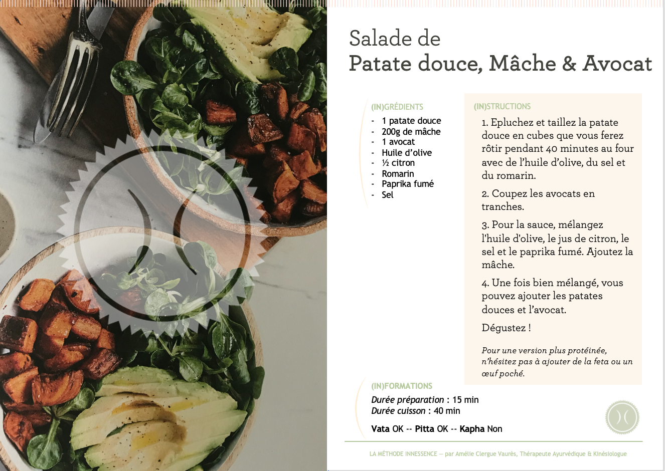 Salade avocat patates douce