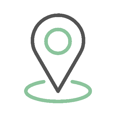 Wired outline 53 location pin on round map hover jump