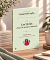 Livre anxiété posé avec tasse carnet fleurs bois