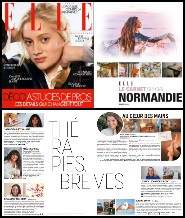 Dans ce magazine, créé par les femmes, pour les femmes le Carnet Normandie ; THÉRAPIES BRÈVES
Magazine printemps / été 2024
