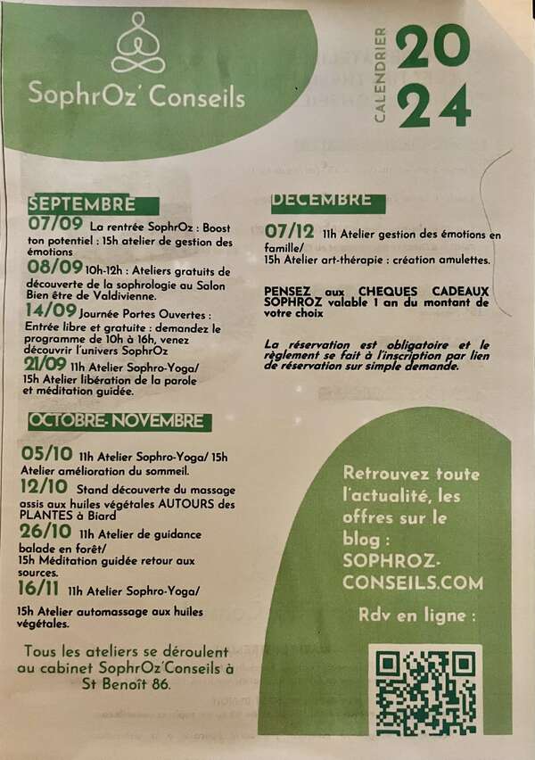 Calendrier des futurs ateliers collectifs Octobre novembre et décembre 