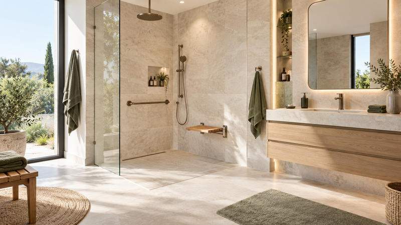 Salle de bain PMR haut de gamme avec douche accessible