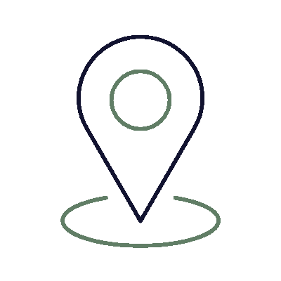 Wired outline 53 location pin on round map hover jump