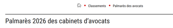 2026 - Classement / Palmarès des cabinets d'avocats en droit de l'environnement
